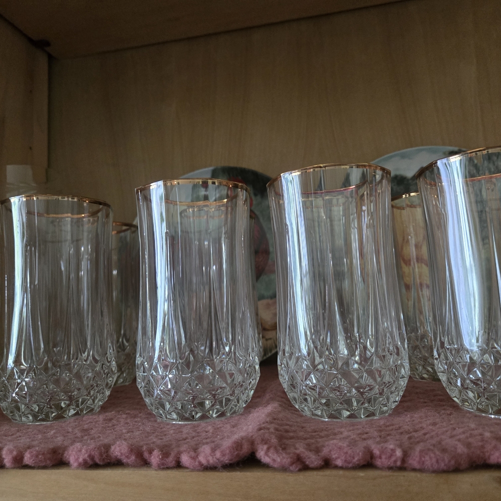Crystal Glass Tumbler Set with Gold Rim